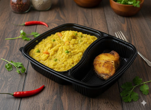 Khichuri and Katla Mach Bhaja
