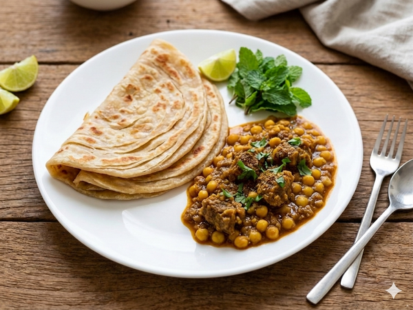 Paratha With Mangsher Ghugni